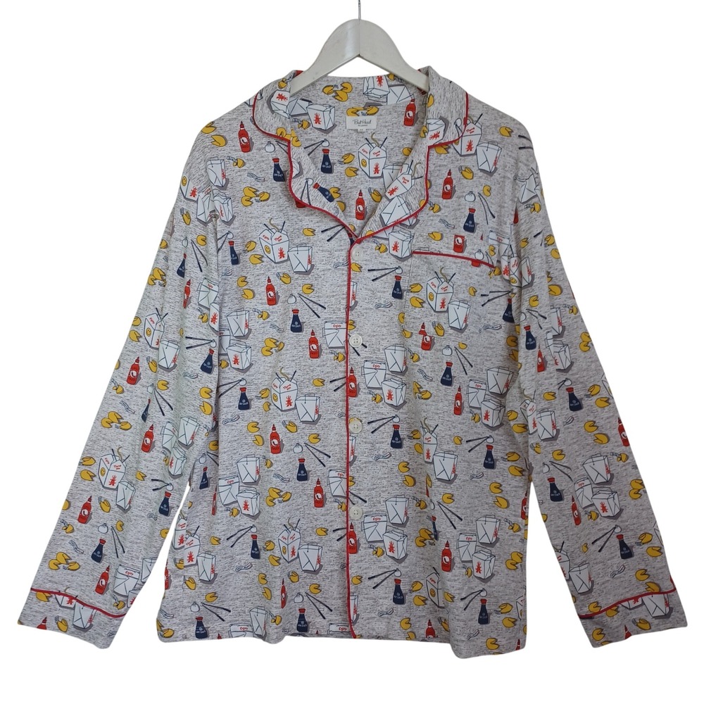 BedHead Pajama Top Womens Medium Chinese Takeout Print Organic Cotton Pajama